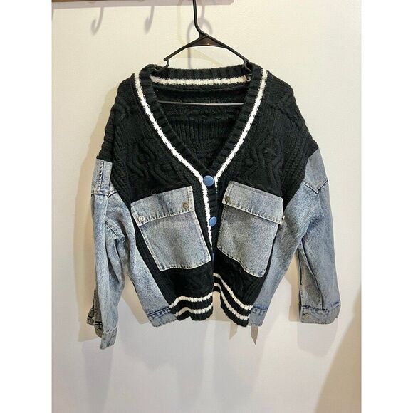 Commense NWT Fall Oversized Wool Blend Color Block Cardigan Jacket Retro Y2K - Picture 5 of 12